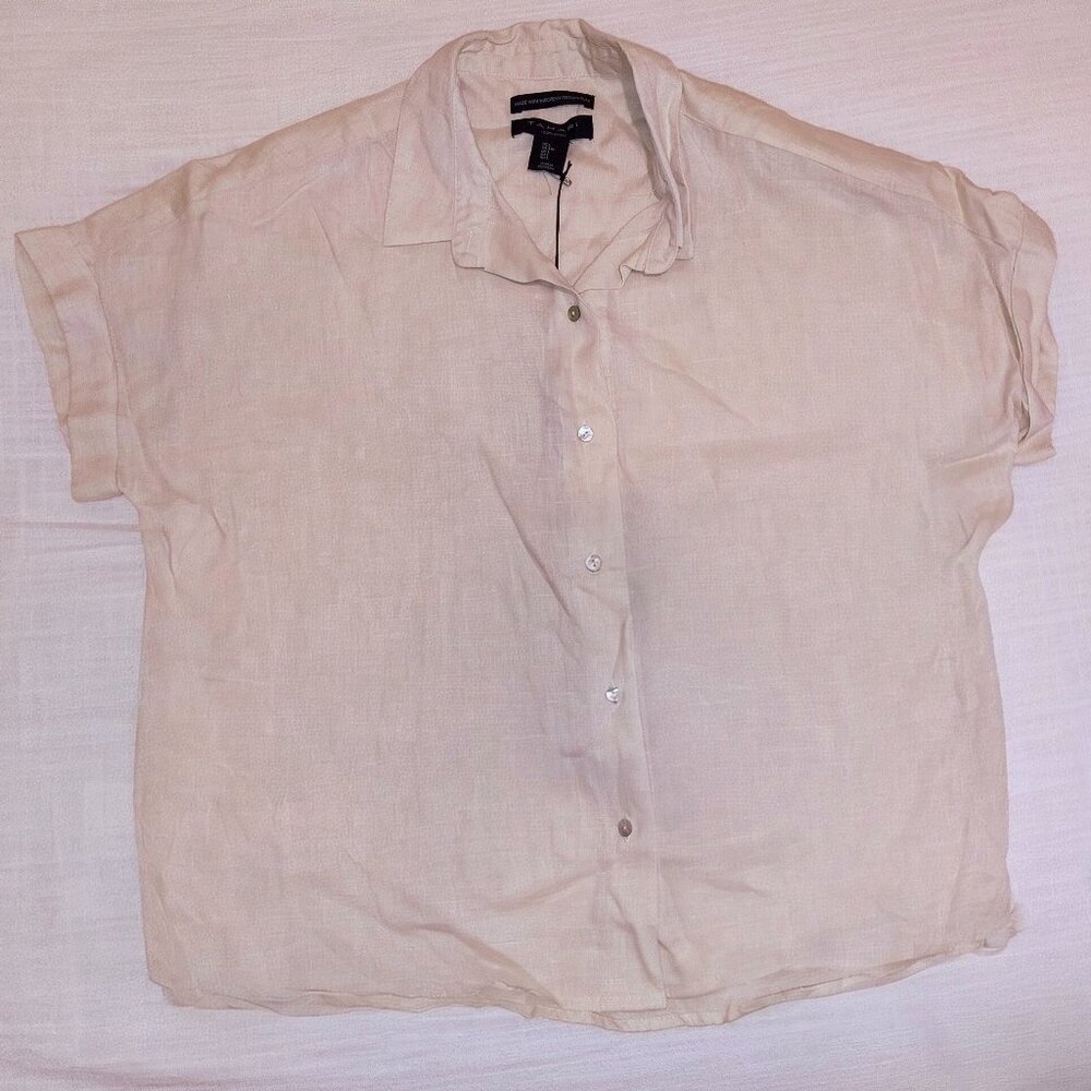 Tahari Creme Colored Button Up Blouse - Size L